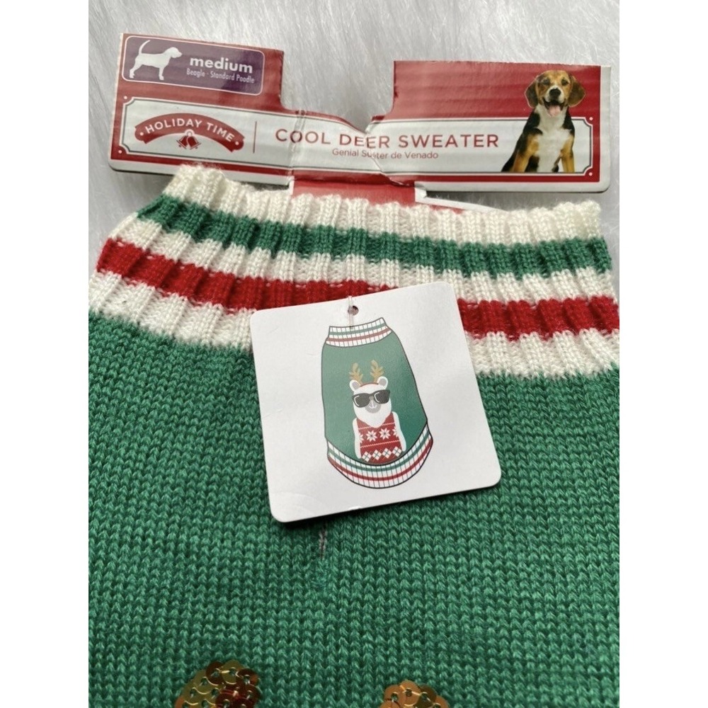 Holiday Time Dog Sweater Size Medium Cool Christmas Deer Pet Clothes - Picture 2 of 6
